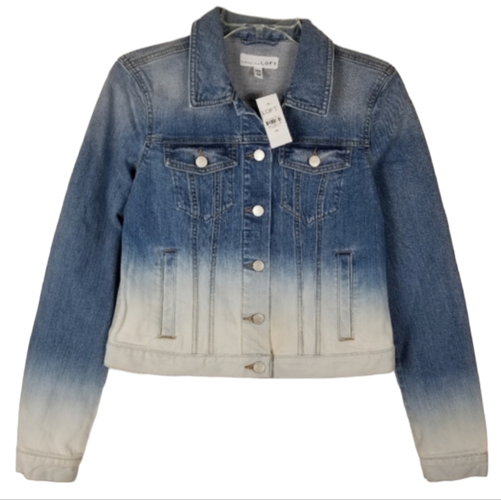 Loft Dip Dye Modern Denim Jacket NWT Womens Size XS Ombre Artsy Coastal Cowgirl
